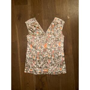 Banana Republic 100% Silk Sleeveless V-Neck Watercolor Brown Pink Size Medium